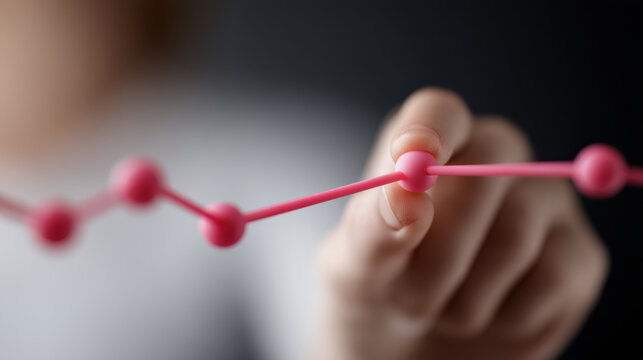 Person holding pink molecular model with blurred background, symbolizing science or education