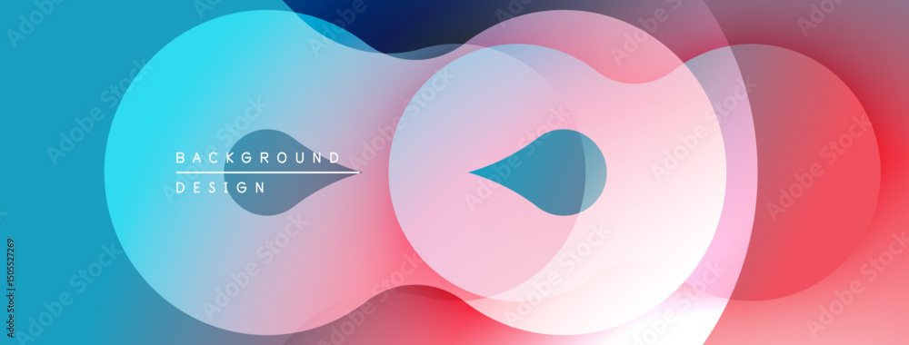 Poster abstract fluid shapes overlap, creating vibrant color gradients. blue transitions to pink, then red.