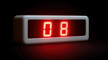 Digital clock displaying number 8 red LED lights, set against dark background, creating modern