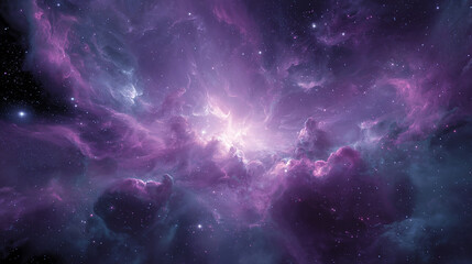 Obraz premium A vibrant purple nebula in deep space, showcasing cosmic clouds and distant stars, creating a mesmerizing scene of the universe's beauty