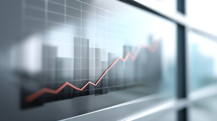 Digital financial data analysis with rising trend graph screen modern office setting