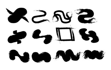 Collection of Abstract Black Ink silhouette grungy brushes Shapes
