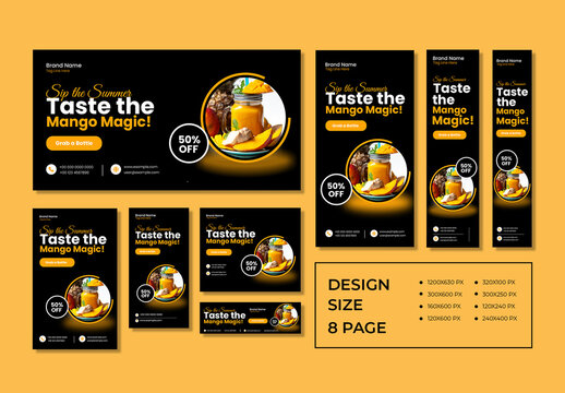 Mango Fruit Juice Web Banner Layout Set