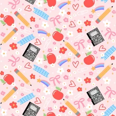 Pastel school supplies seamless pattern, Groovy teacher digital paper background wallpaper  © Kisby 