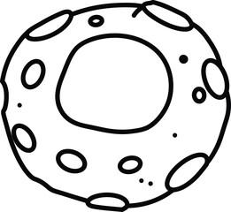Cosmic Donut: A whimsically illustrated cosmic donut floats in the inky blackness of space, inviting a bite into the mysteries of the universe.