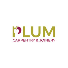Rustic Plum Carpentry logo featuring a plum fruit icon combined with woodworking tools, symbolizing craftsmanship, quality, and natural materials—perfect for carpentry businesses with a unique, creati