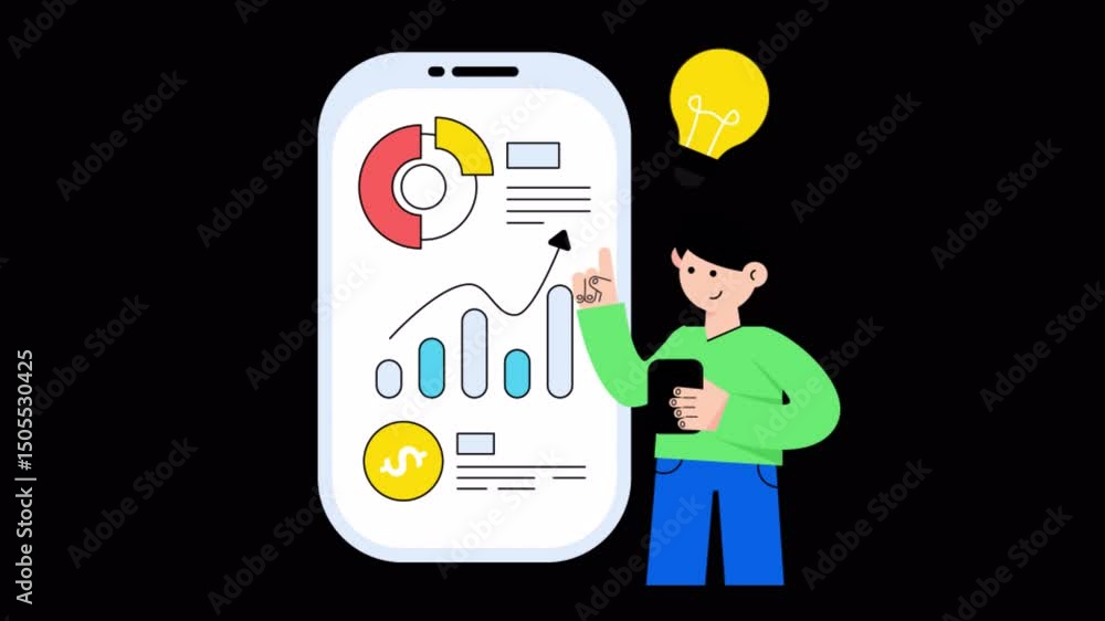 Poster business idea analysis motion graphic rendering with transparent alpha channel