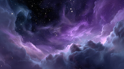 Fototapeta premium Vibrant cosmic nebula with stars and clouds in shades of purple and blue creating a dreamy ethereal space background