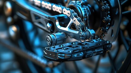 Bicycle chain and pedal components closeup