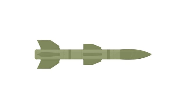 green missile on white background. weaponry. military. war. destroyer. ballistic missile. nuclear missile. simple animation. motion graphics