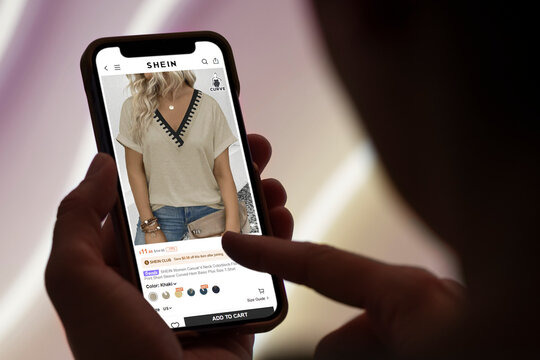 Guilherand-Granges, France - May 26, 2025. Shein is a Chinese online fast-fashion retailer founded in 2008, known for affordable, trendy clothing and rapid product cycles targeting young adults.