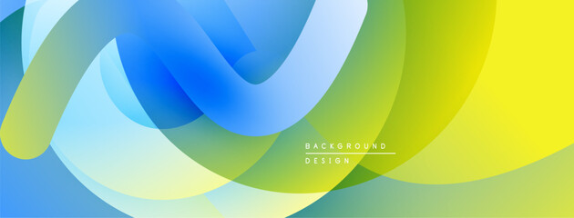 Abstract fluid shapes blend blues, greens, yellows. Smooth gradients create dynamic, modern background design. Minimal text present.