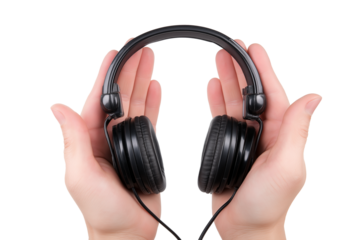 pair of black headphones isolated on white background