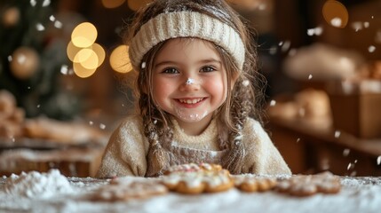 Child making christmas cookies happy