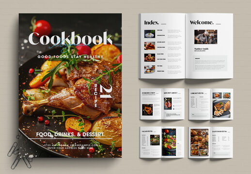 Modern Cookbook Magazine Layout with Food Photography