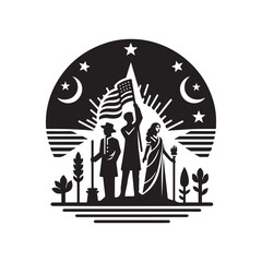 Independence Day Silhouette Vector Illustration, Solid White Background.