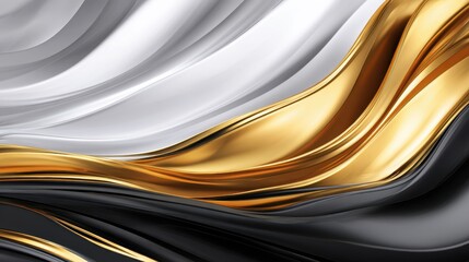 Obraz premium Abstract flowing waves of gold, silver, and black creating a dynamic visual texture background