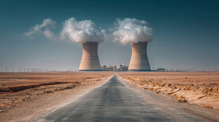 Desert Road Leading to Nuclear Power Plant