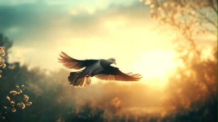 white pigeon flying on nature background