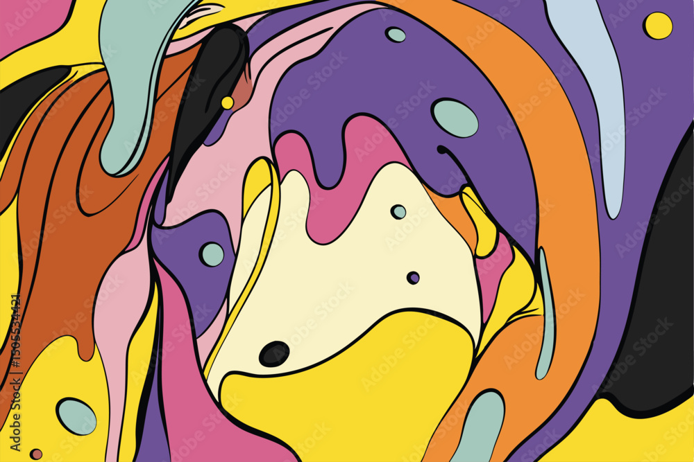 Poster abstract colorful design in retro style with flowing lines and bold colors