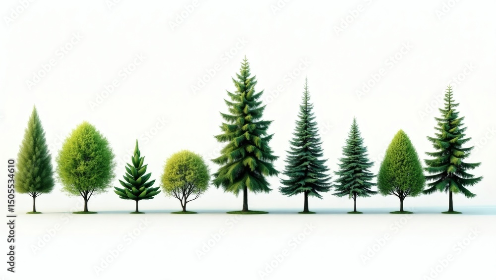 Poster a collection of diverse trees, each with its unique shape, forming a beautiful display of nature's v