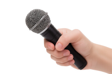 Microphone held in hand isolated on white background