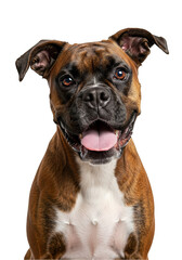 Cute Boxer Puppy Transparent Portrait Isolated on White Background