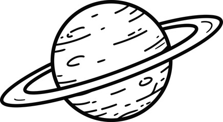 Celestial Ringed Planet: A simplified outline drawing, representing the enigmatic beauty of a celestial body, its distinctive rings encircling the planet, set against the vast expanse of space.  © Pixels