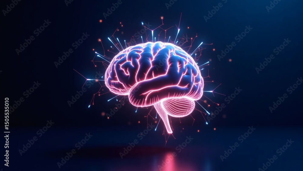 Poster a glowing, stylized representation of a human brain, radiating energy and connections. the brain's i