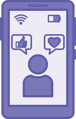 Smartphone Color Icon. Vector Illustration. Touchscreen Mobile Phone, Gadget, Technology. Man in Phone, Like, Wi-Fi, and Battery Showing Charge Level. Device Concept