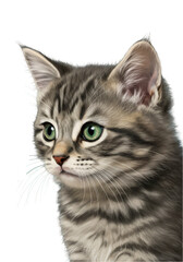 Cute Tabby Kitten Animal Portrait on Transparent Background