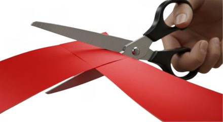 Cutting Red Ribbon With Scissors Against Isolated Transparent Background