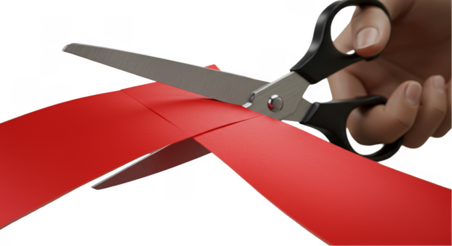 Cutting Red Ribbon With Scissors Against Isolated Transparent Background