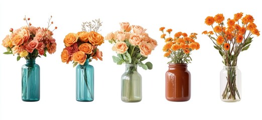 Obraz premium Colorful flower arrangements in various vases