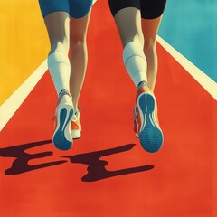 illustration of 2 womens legs in running shoes on a red running track