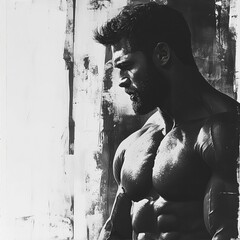silhouette 2d black and white abstract art of Mr. Olympia 