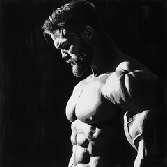 silhouette 2d black and white abstract art of Mr. Olympia 