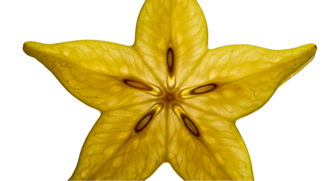Detailed Close Up Yellow Starfruit Slice Exotic Fruit Transparent