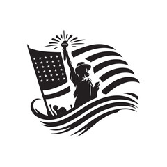 Independence Day Silhouette Vector Illustration, Solid White Background.