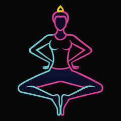 Neon yoga pose glowing light effect vector illustration