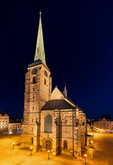 The Cathedral of St. Bartholomew in Plzen (Czech Republic) by night