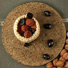 Truffle cake with prunes view from above