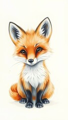Obraz premium Charming digital illustration of a cute fox with expressive eyes, fluffy fur, and a playful stance, on a plain background