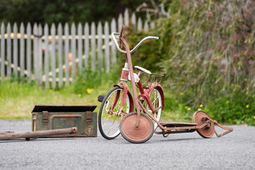 Bike, scooter and old box at a country market