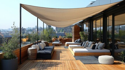 Fototapeta premium Serene Rooftop Terrace with City Views