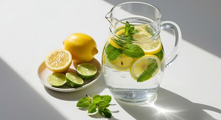 Fototapeta premium Refreshing Citrus Mint Water in Glass Pitcher