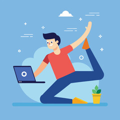 Yoga for programmers doing coding stretch vector illustration