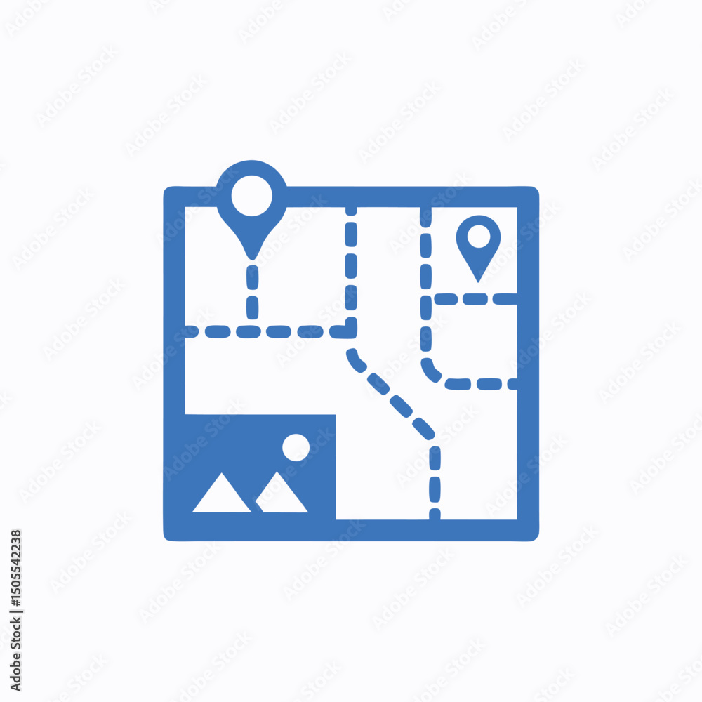 Poster blue map icon with location markers suitable for navigation and travel