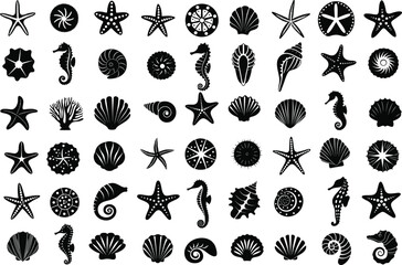 Black and white sea life icons collection