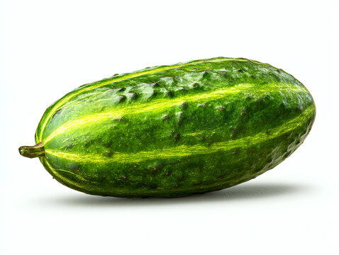 A single fresh pointed gourd, also known as parwal, a common Indian vegetable, isolated on a clean white background.